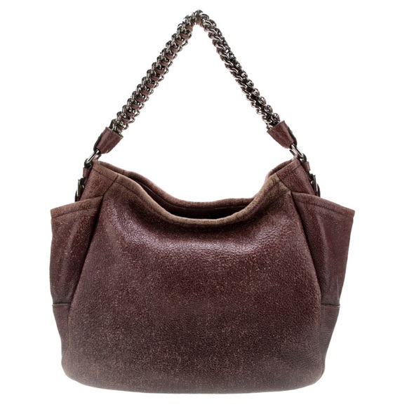 👜 Vintage PRADA Cervo Lux Hobo Chain Bag - Burgundy Craquelle - Picture 5 of 16